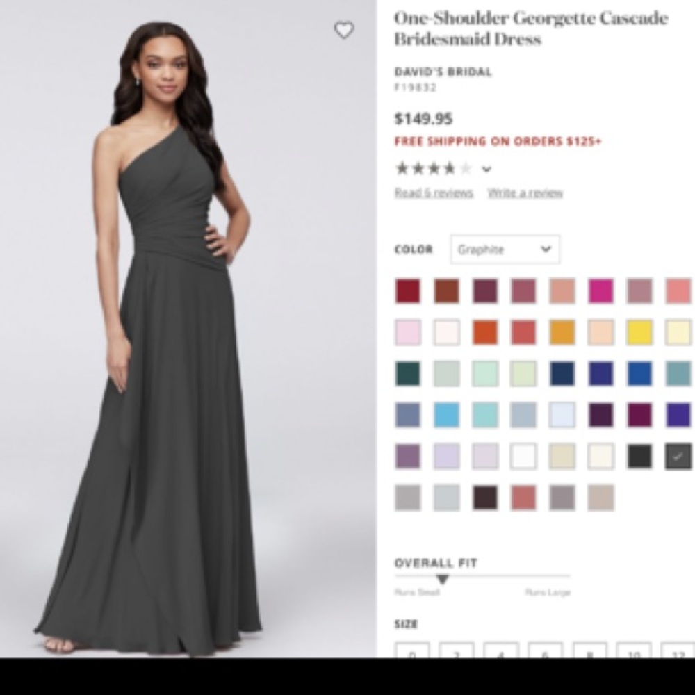One shoulder georgette cascade dress in graphite size 14